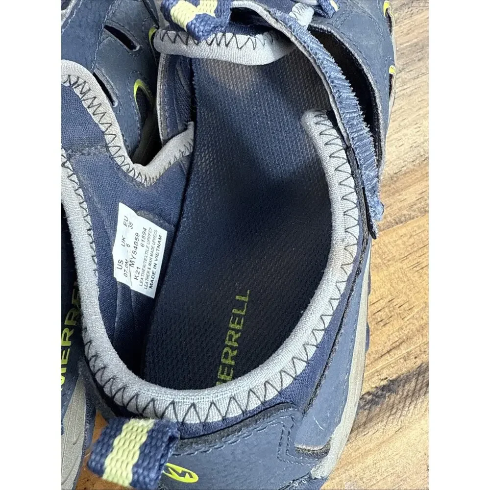 Merrell Hydro H2O Shoes Size 7 Big Kid Youth Blue Yellow Closed Toe Sandals GUC
